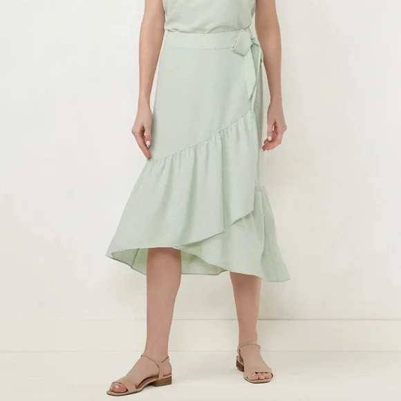 Women's LC Lauren Conrad Midi Wrap Skirt Mint White Pattern Size XL - Picture 3 of 8